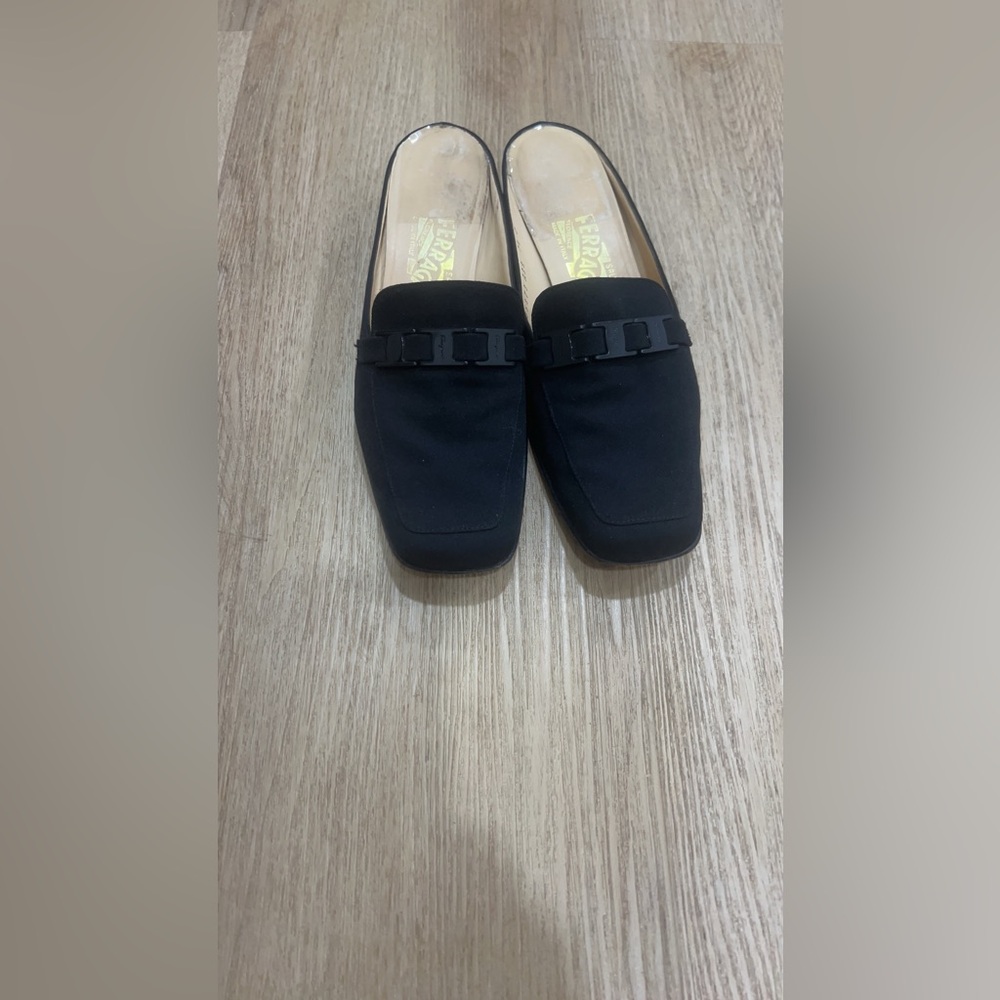 Salvatore FerragamoSalvatore Ferragamo Black Heeled Mules 7.5